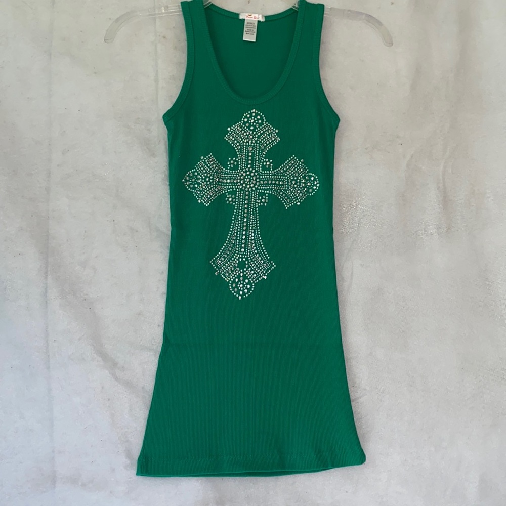 Kelly Green Rhinestone Embellished Tank Top